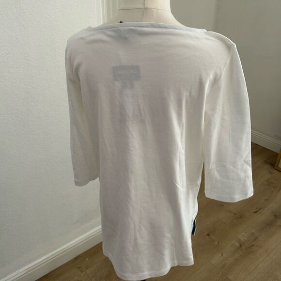 Lands' End 3/4 Sleeve Boat Neck Pima Cotton Tee, White, Size Medium, NWT - Picture 2 of 8